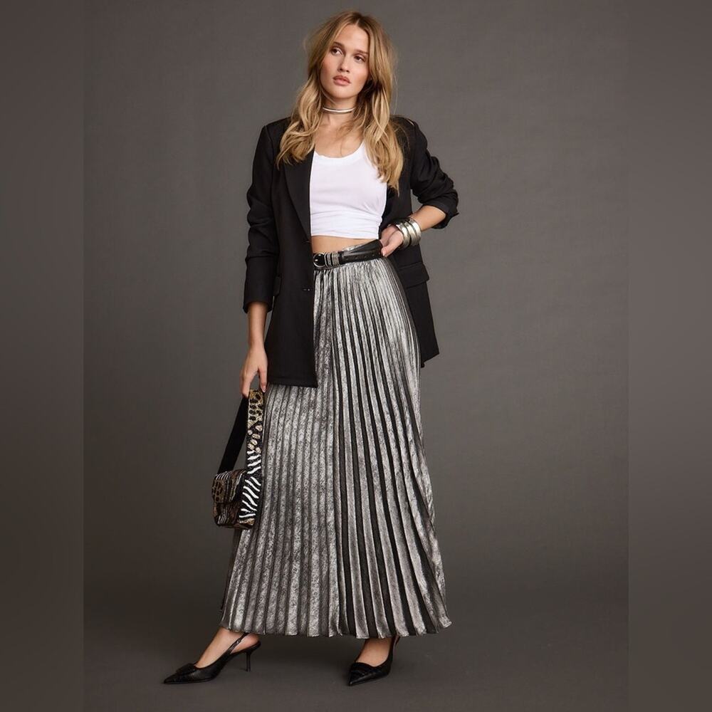 NWT 12th Tribe - Gunmetal Metallic Pleated Skirt